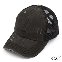 Distressed Criss-Cross High Pony Cap β 10 Colors