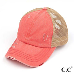 Distressed Criss-Cross High Pony Cap β 10 Colors