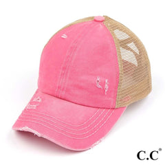Distressed Criss-Cross High Pony Cap β 10 Colors