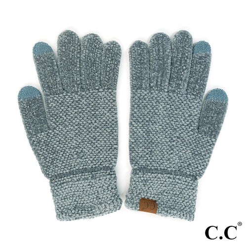 C.C Solid Chenille Knit Smart Touch Gloves – Burgundy, Denim, Ivory, Lavender, Olive, Steel Blue, Earth Brown