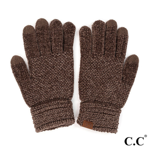 C.C Solid Chenille Knit Smart Touch Gloves – Burgundy, Denim, Ivory, Lavender, Olive, Steel Blue, Earth Brown
