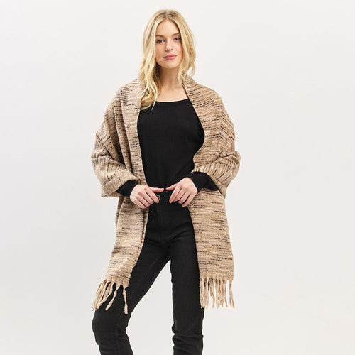 Multi-Tone Soft Knit Scarf with Fringe β One Size