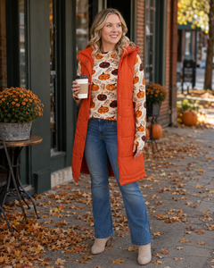 Harlow Long Puffer Vest – Pumpkin