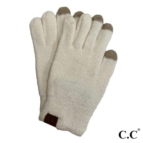 C.C Solid Chenille Knit Smart Touch Gloves – Burgundy, Denim, Ivory, Lavender, Olive, Steel Blue, Earth Brown