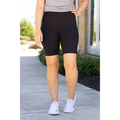 Julia Rose The Bree black 7-inch biker shorts, Women wearing black biker shorts high waisted