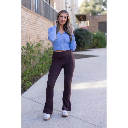 Ready to Ship | The Brandy - Brown Flare Leggings WITH POCKETS*