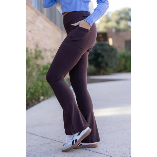 Ready to Ship | The Brandy - Brown Flare Leggings WITH POCKETS*