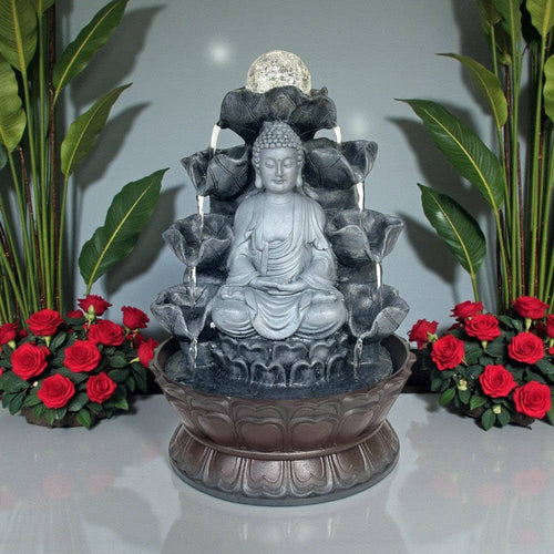 Buddha Serenity Tabletop Water Fountain with Lighted Crystal Orb
