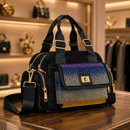 Midnight Sparkle Rhinestone Front Pocket Satchel