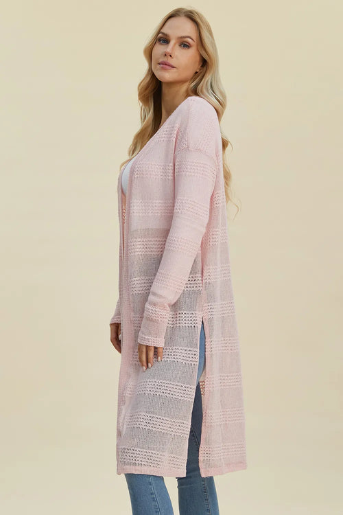 Blush Pink Double Take Open Front Longline Cardigan – feminine boutique style