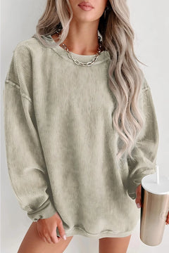 LoveSoft Ribbed Knit Round Neck Pullover Sweatshirt