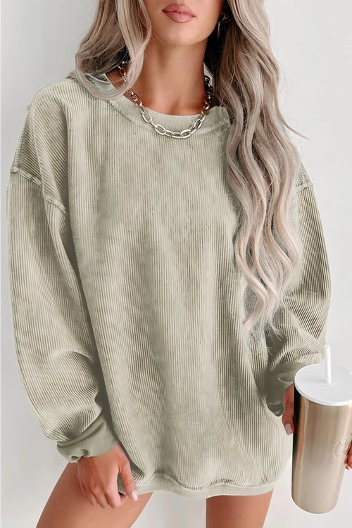 LoveSoft Ribbed Knit Round Neck Pullover Sweatshirt