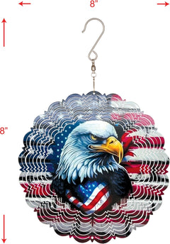 Patriotic stainless steel wind spinner with layered eagle design and high-gloss Americana finish