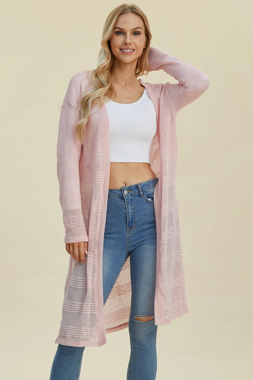 Blush Pink Double Take Open Front Longline Cardigan – feminine boutique style