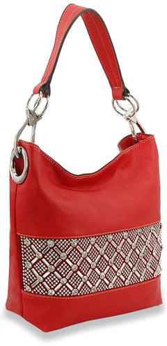 Rhinestone Bling Fashion Hobo Handbag - Vegan Leather (4 Colors)