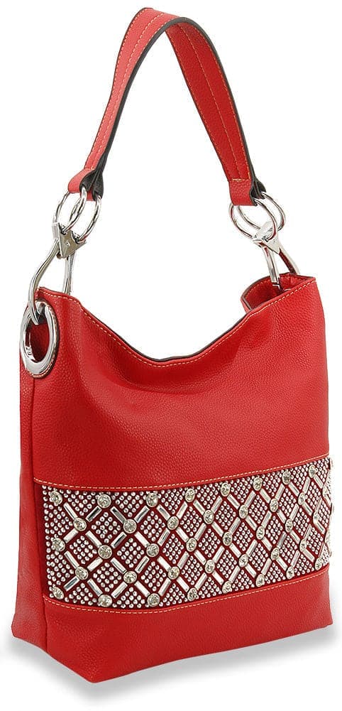 Rhinestone Bling Fashion Hobo Handbag - Vegan Leather (4 Colors)