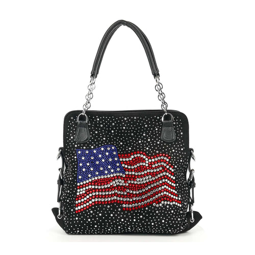 Star-Spangled Sparkle Wavy Flag Rhinestone Shoulder Bag