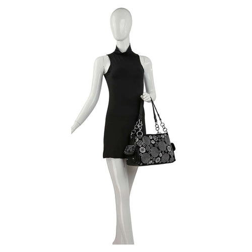 Midnight Bloom Rhinestone Shoulder Bag