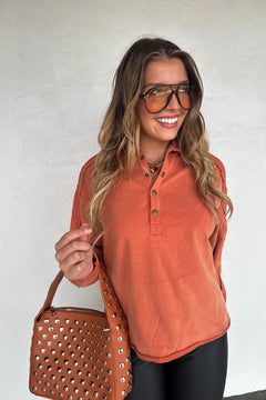 Longer Length Marley Snap Button Sweatshirt – Vintage Black, Magenta, Rust & Grey