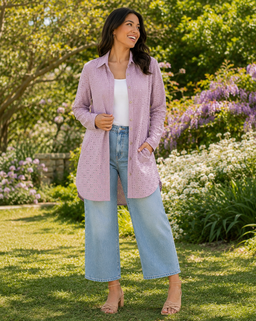 Breezy Grace Eyelet Button Down Tunic