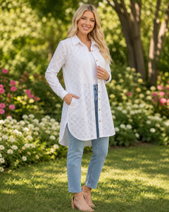 Breezy Grace Eyelet Button Down Tunic