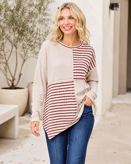 Easy Rhythm Stripe Contrast Pullover Top
