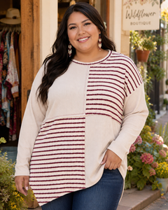 Easy Rhythm Stripe Contrast Pullover Top