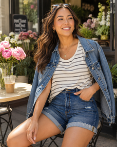 Distressed Cuffed Raw Hem Denim Shorts