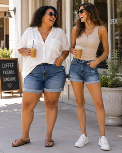 Distressed Cuffed Raw Hem Denim Shorts