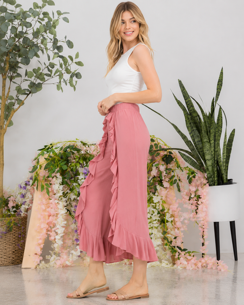 Flowy Ruffle Edge Rayon Crepe Pants