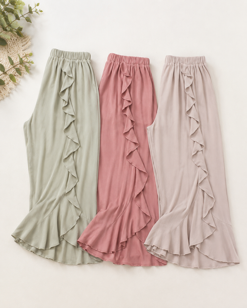 Flowy Ruffle Edge Rayon Crepe Pants