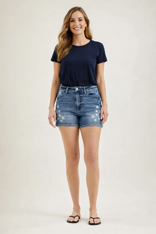 Judy Blue Star Splatter High Waist Denim Shorts