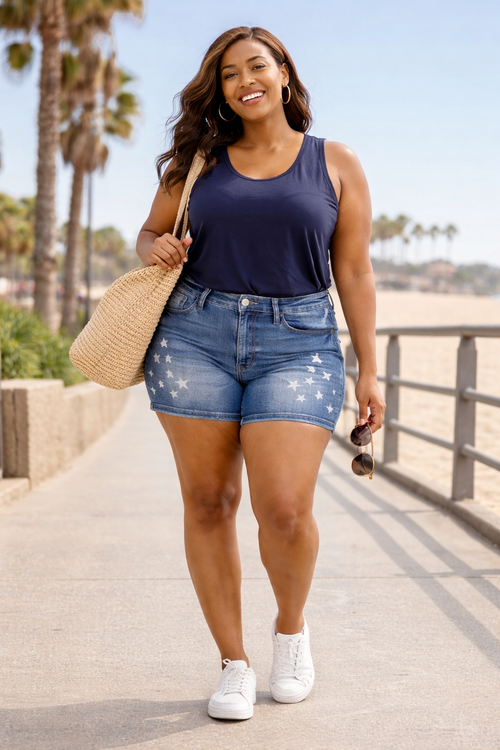Judy Blue Star Splatter High Waist Denim Shorts