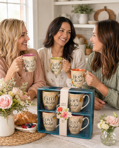 Mug Set 4pc Hope, Trust, Faith, Love Floral