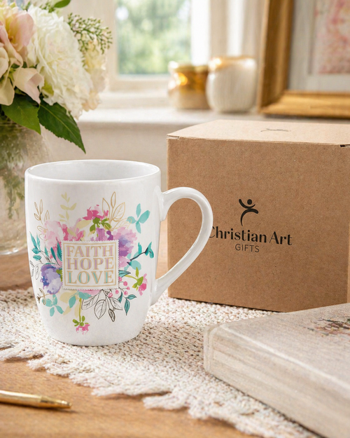 Mug White Floral Faith, Hope, Love