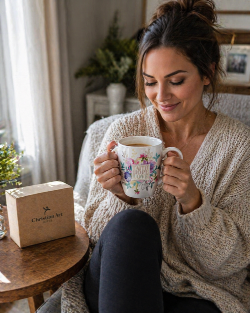 Mug White Floral Faith, Hope, Love