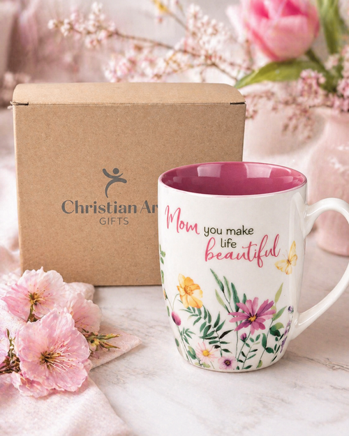 Mug Purple/White Floral Mom You Make Life Beautiful