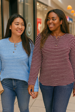 Striped Button Detail Long Sleeve Top