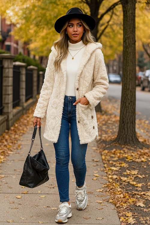 Cozy Cloud Button-Front Teddy Coat