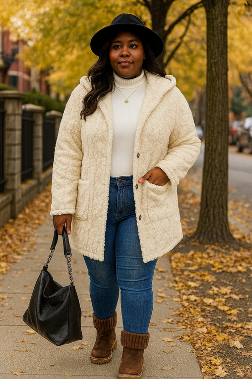 Cozy Cloud Button-Front Teddy Coat