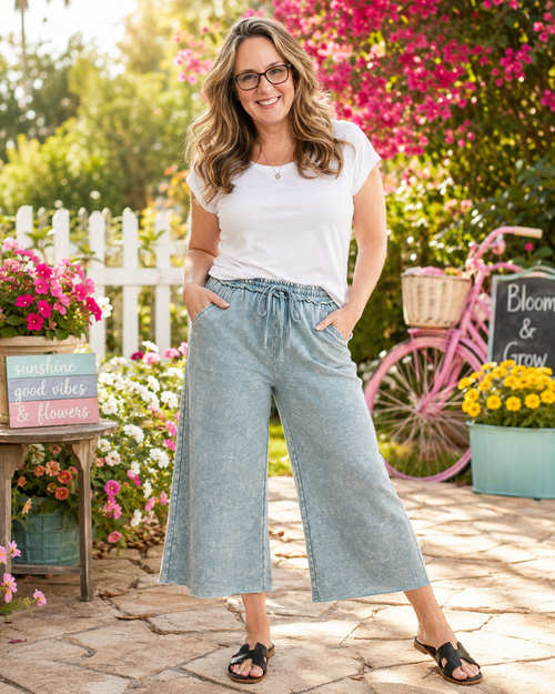 Zenana Washed French Terry Flare Pants | Small–3XL