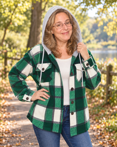 Zenana Cozy Plaid Hooded Fleece Shacket | S–L