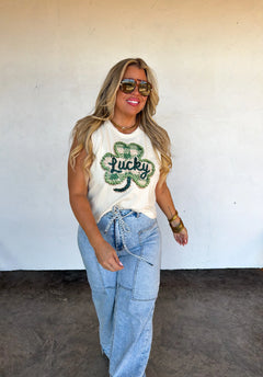 Lucky Clover Cream Muscle Tee