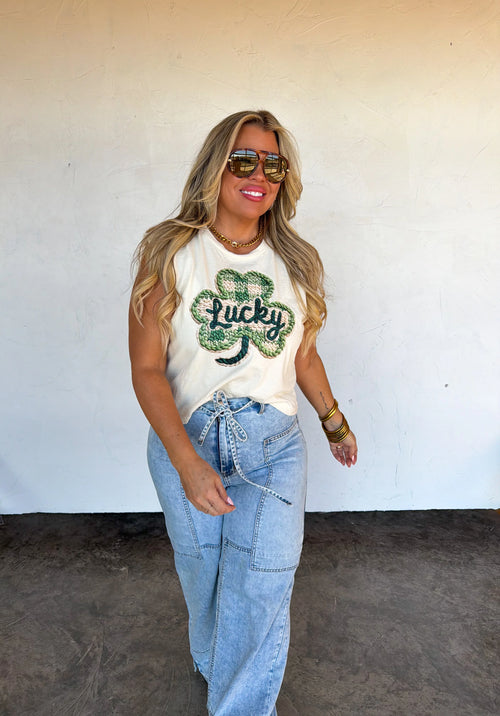 Lucky Clover Cream Muscle Tee