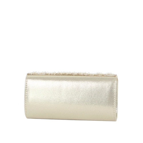 Gold pearl beaded rhinestone clutch evening bag back view