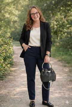 Denim & Rhinestone Butterfly Drawstring Bucket Bag - Black