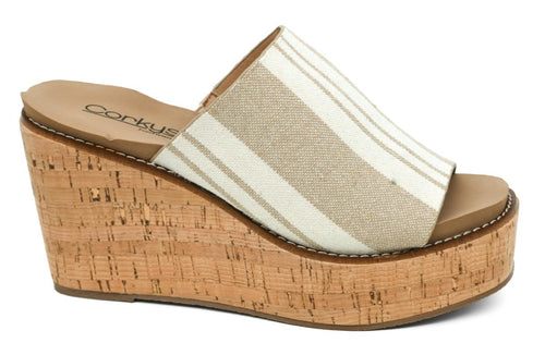 Corkys Mugshot Wedge Heel in Tan Natural Stripe