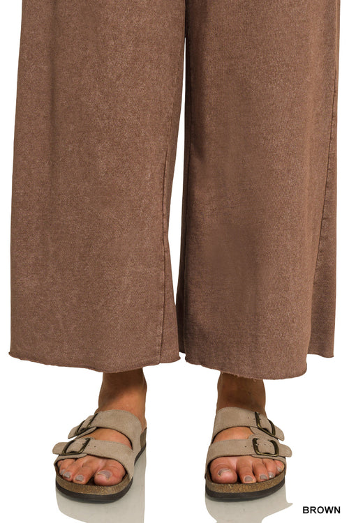 Zenana Washed French Terry Flare Pants | Small–3XL