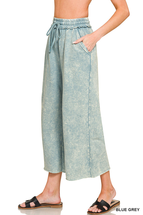 Zenana Washed French Terry Flare Pants | Small–3XL