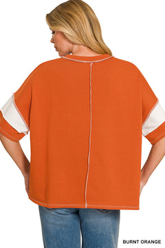 Zenana Easy Days French Terry Striped Exposed Seam Top